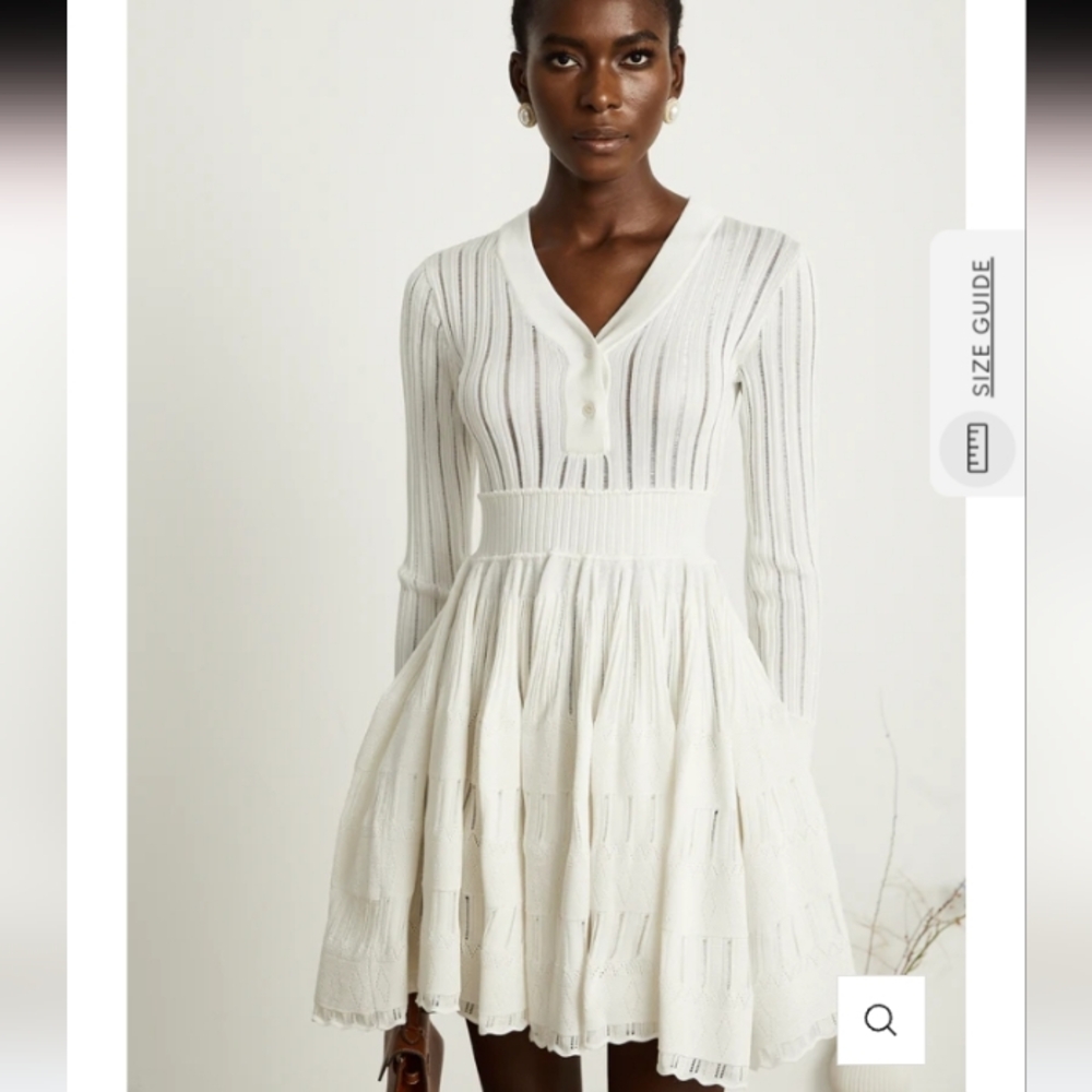 NWT Miss Rosier Geraldine White Pointelle- Knit Midi Dress Size S